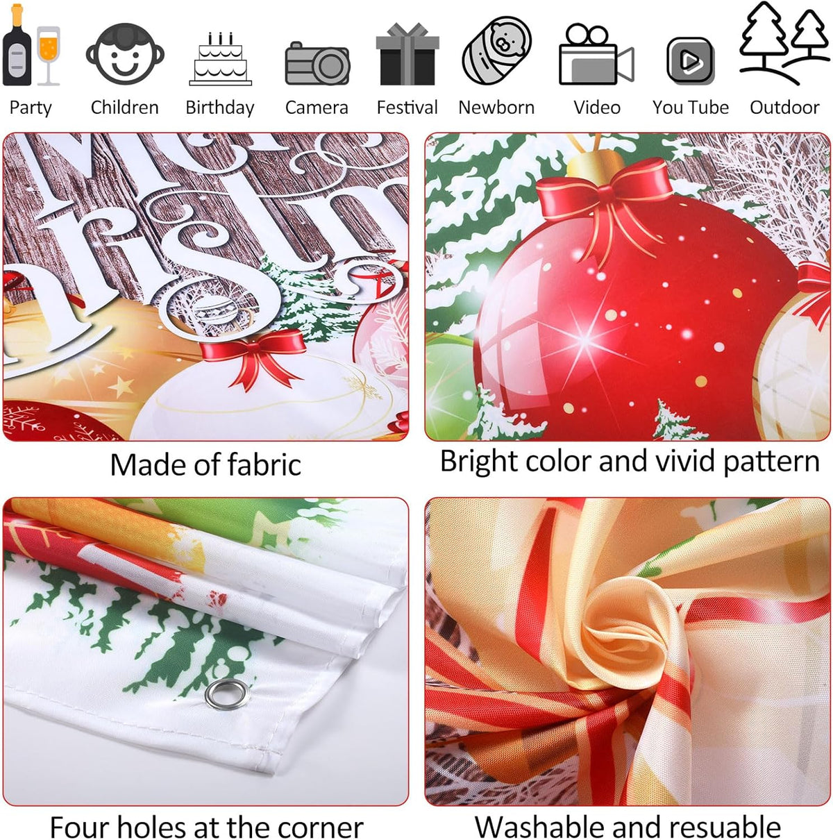 Irenare Christmas Backdrop Merry Christmas Banner Party Decoration Xmas Photography Background