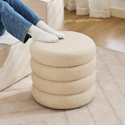ONEVOG Round Storage Ottoman, 20" Small Ottomans Table with Removable Lid, Linen Fabric Soft