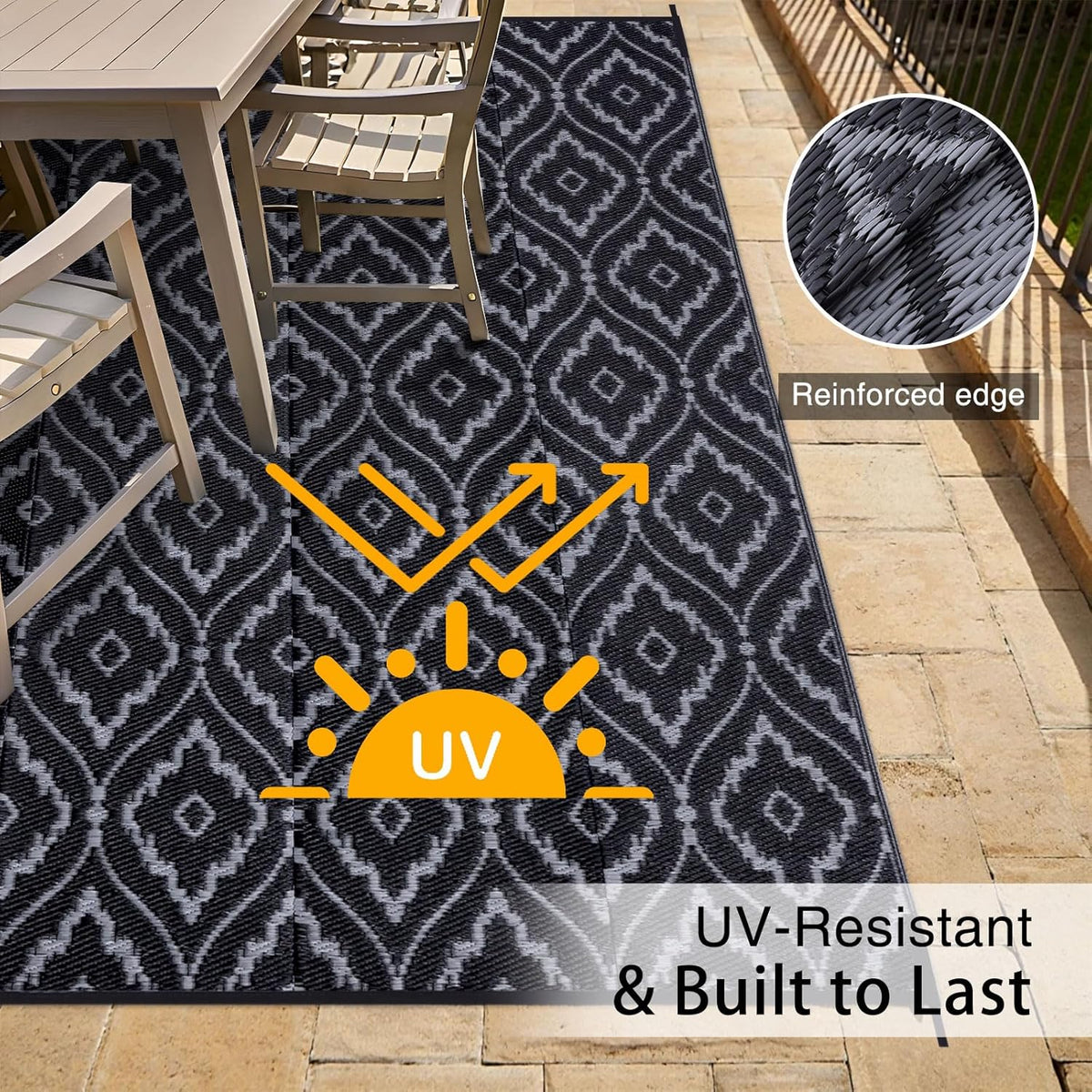 OLANLY Outdoor Rug 6x9 ft Waterproof, Outdoor Plastic Straw Rug with Geometric Pattern Clearance