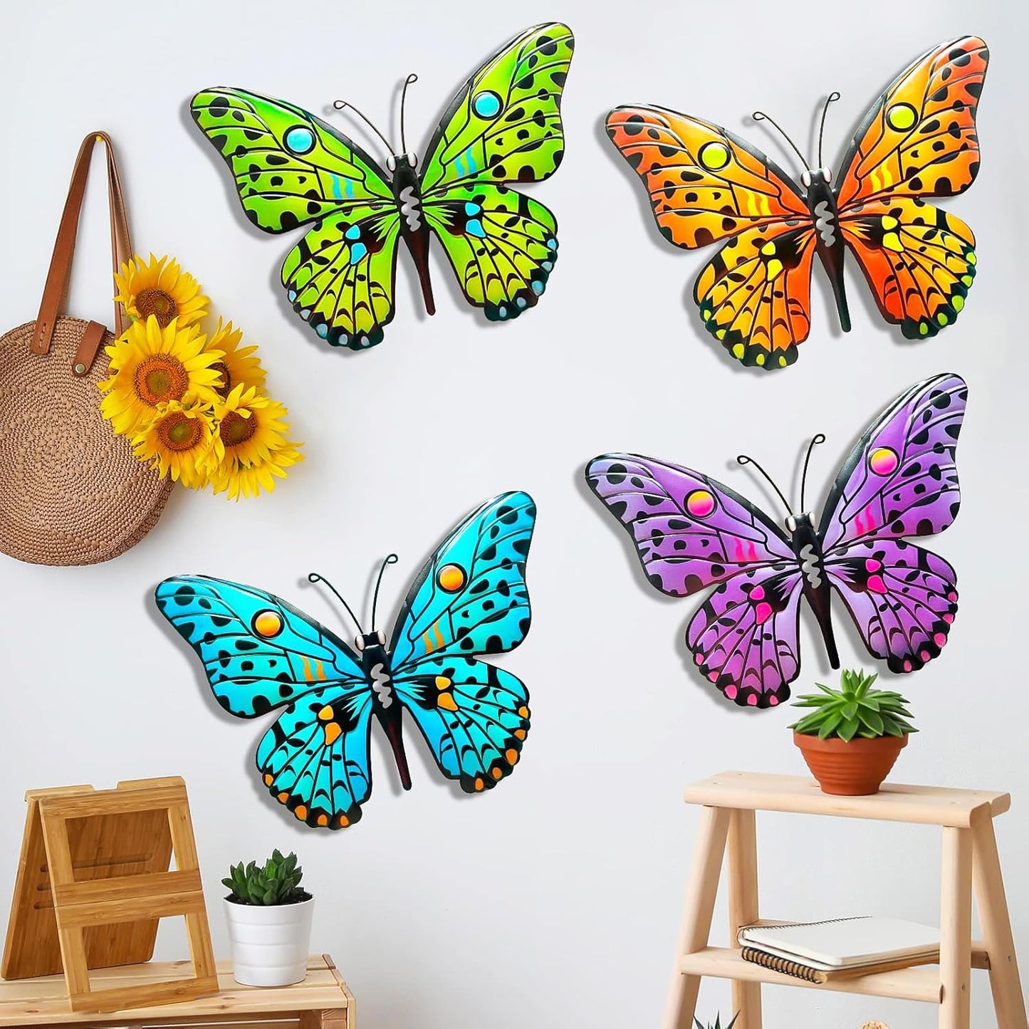 MACLARONX 4 PCS Metal Butterfly 9.6" Butterflies Outdoor Fence Yard Art Wall Decor Hanging