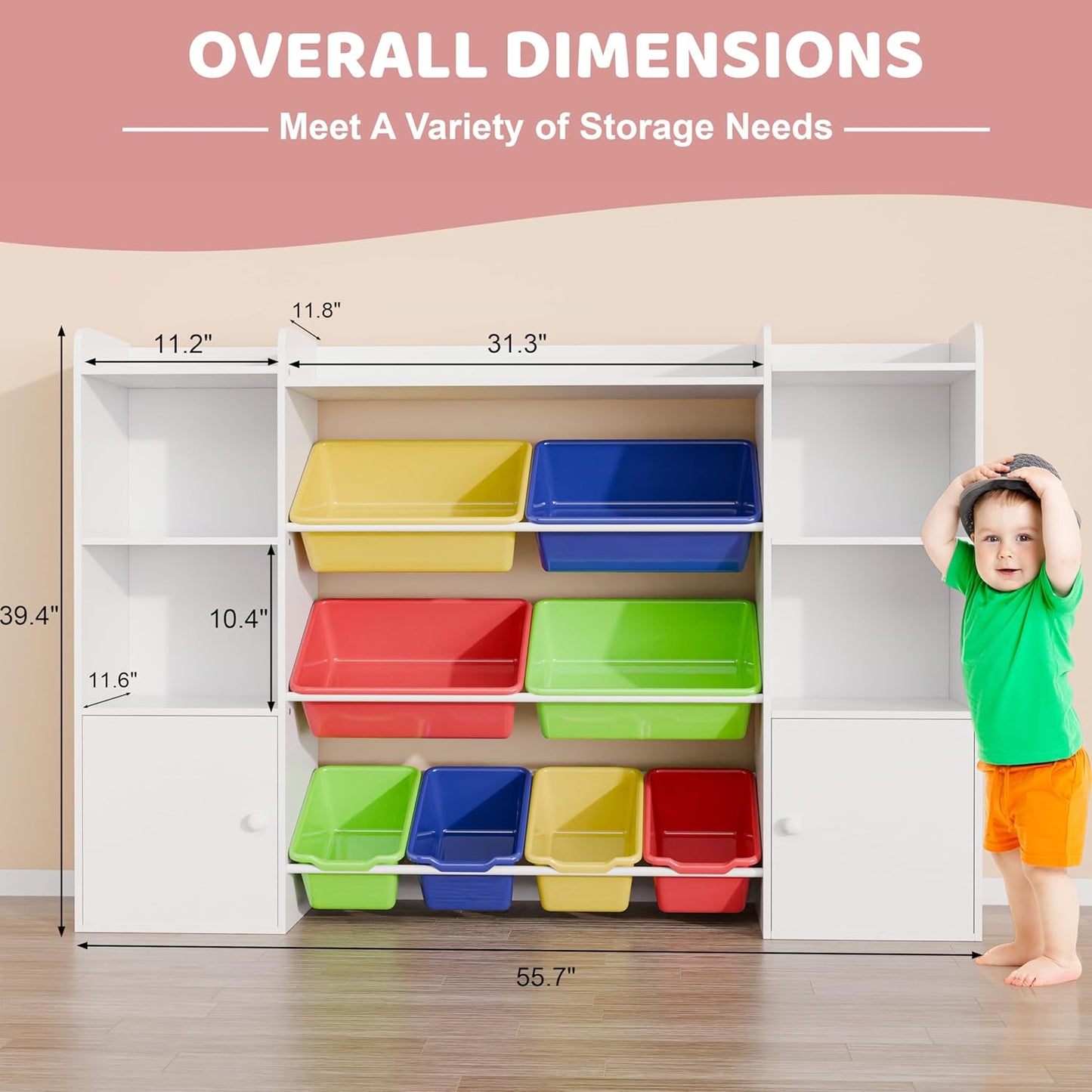 Xilingol Kids Toy Storage Organizer W/8 Removable Toy Bins, 4-Tier Toy Organizers W/6 Storage