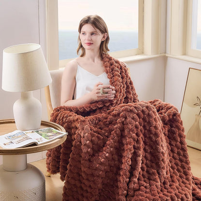 NEWCOSPLAY Super Soft Throw Blanket Coffee Premium Silky Flannel Fleece 3D Clouds Stylish Jacquard