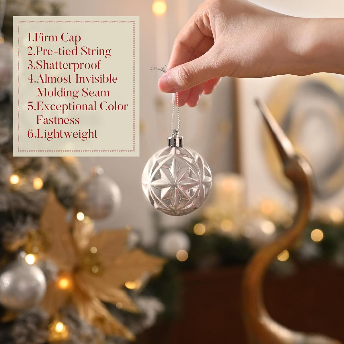 Valery Madelyn Ornaments for Christmas Trees, 16ct 2.36 Inches White and Silver Shatterproof