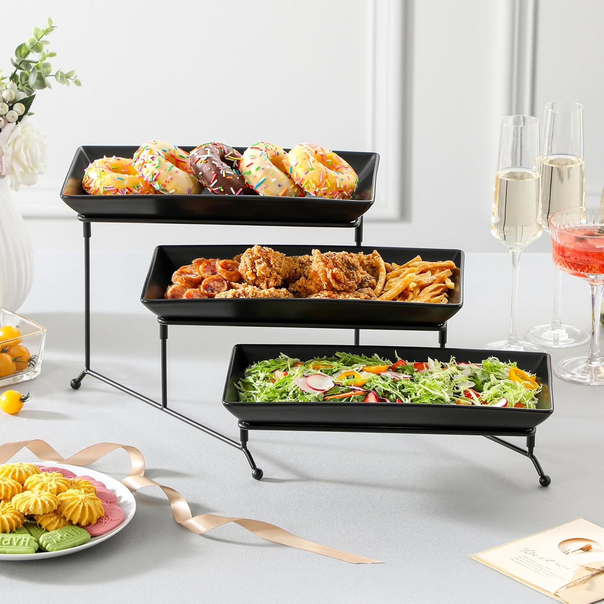 MALACASA 3 Tier Serving Trays for Party, Stoneware Serving Platters and Trays, 12 Inch Tiered Tray