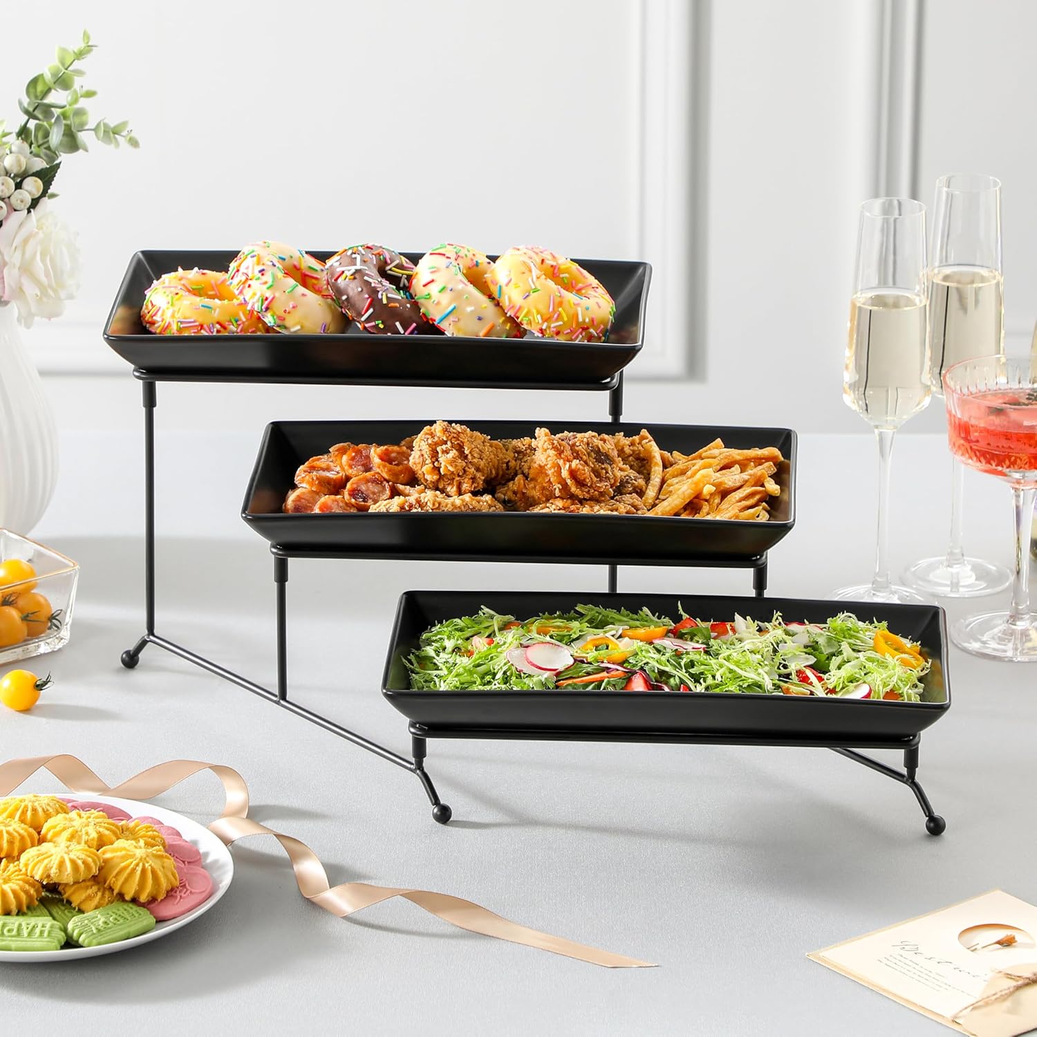MALACASA 3 Tier Serving Trays for Party, Stoneware Serving Platters and Trays, 12 Inch Tiered Tray