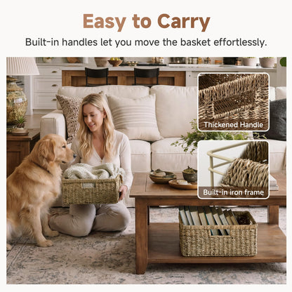 StorageWorks Wicker Storage Baskets for Shelves, Seagrass Basket, 1-Pack