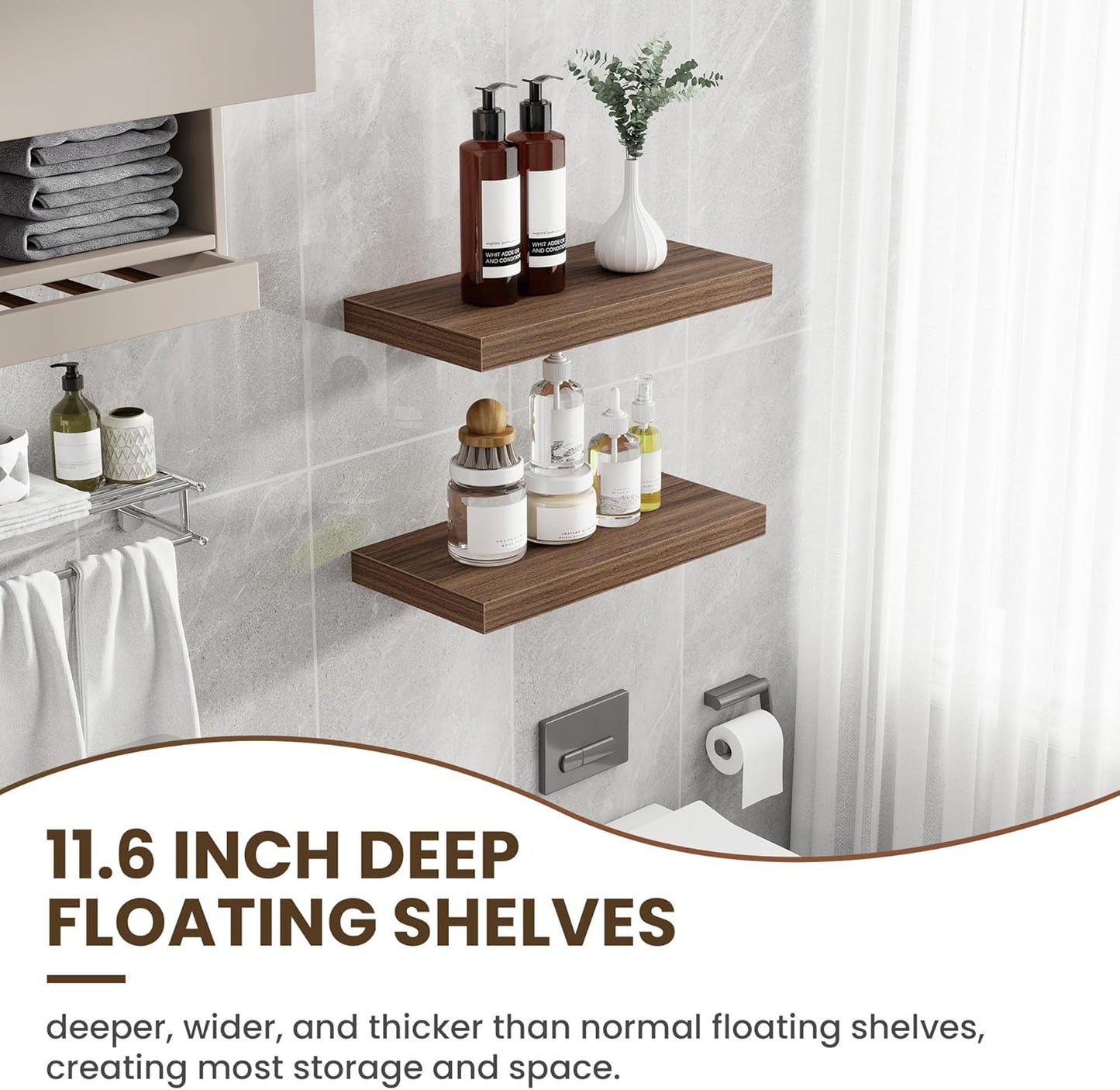 24 Inch Floating Shelves, 12 Inch Deep Floating Shelves for Wall, Floating Shelf with Invisible