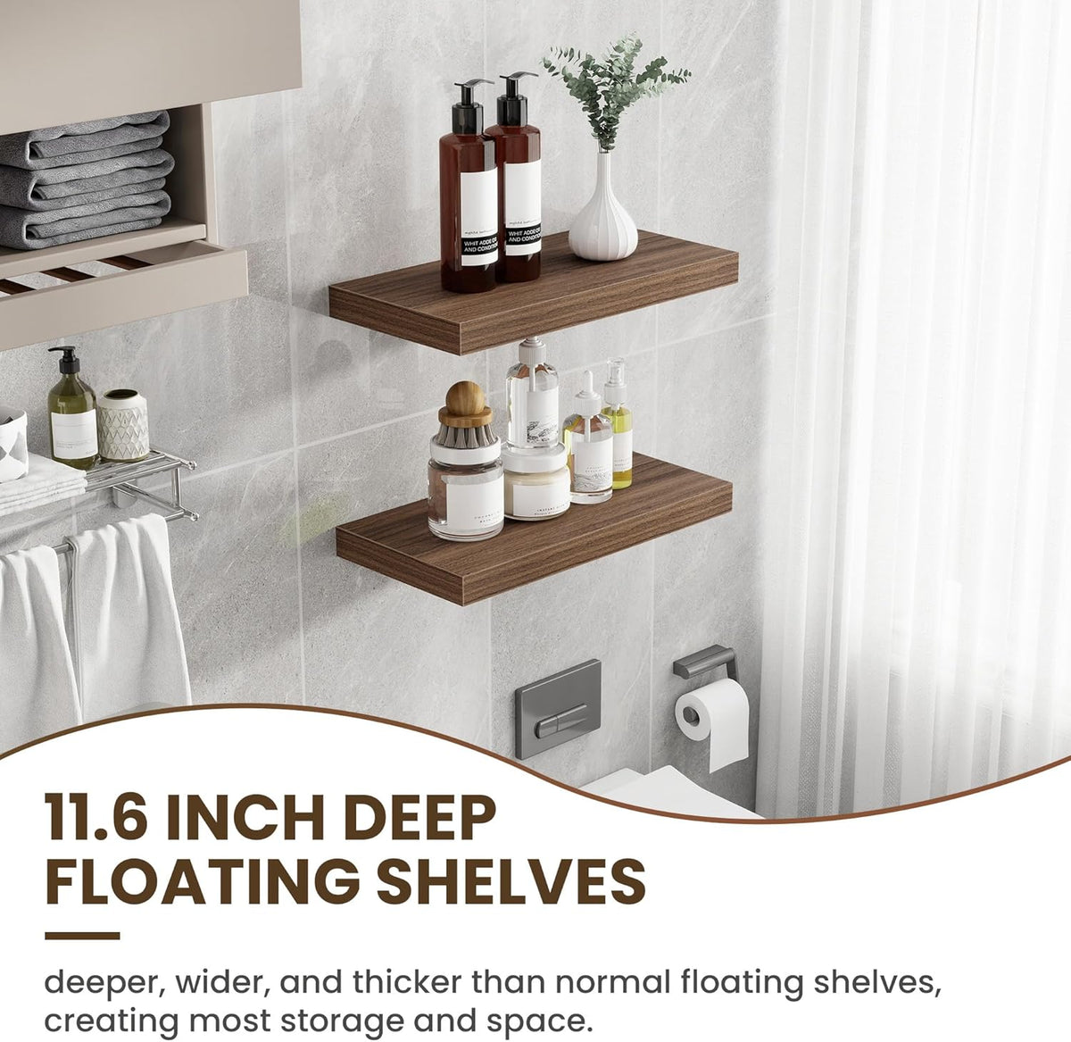 24 Inch Floating Shelves, 12 Inch Deep Floating Shelves for Wall, Floating Shelf with Invisible