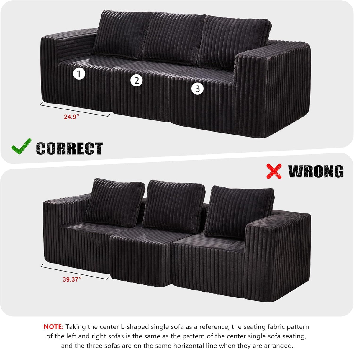 Modular Sectional Sofa 3-Seater Modular Couch with Deep Seat Memory Foam Cloud Chair with Pillows