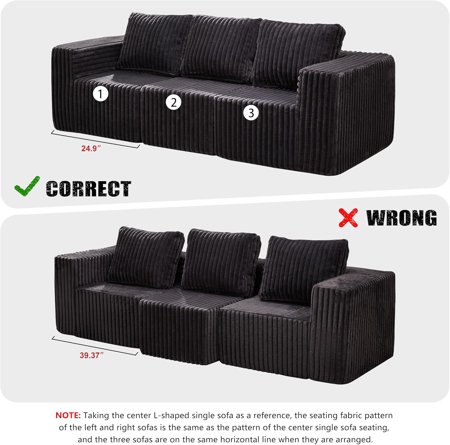Modular Sectional Sofa 3-Seater Modular Couch with Deep Seat Memory Foam Cloud Chair with Pillows
