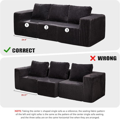 Modular Sectional Sofa 3-Seater Modular Couch with Deep Seat Memory Foam Cloud Chair with Pillows