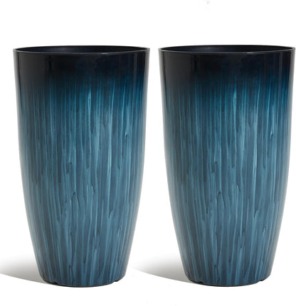Worth Garden 20" H. Large Plastic Planters - Set of 2 Gradient Blue Glossy Smooth Finish - Tall
