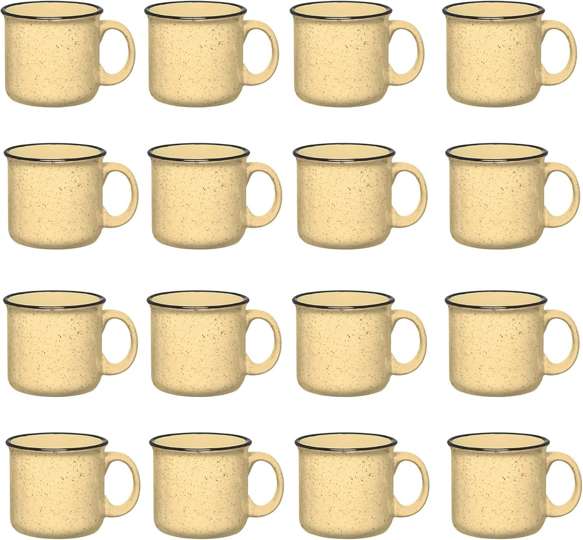 Set of 16 Ceramic Campfire Mugs – 15 Oz, Yellow – Coffee & Tea Cups for Home, Work, Travel, Camping