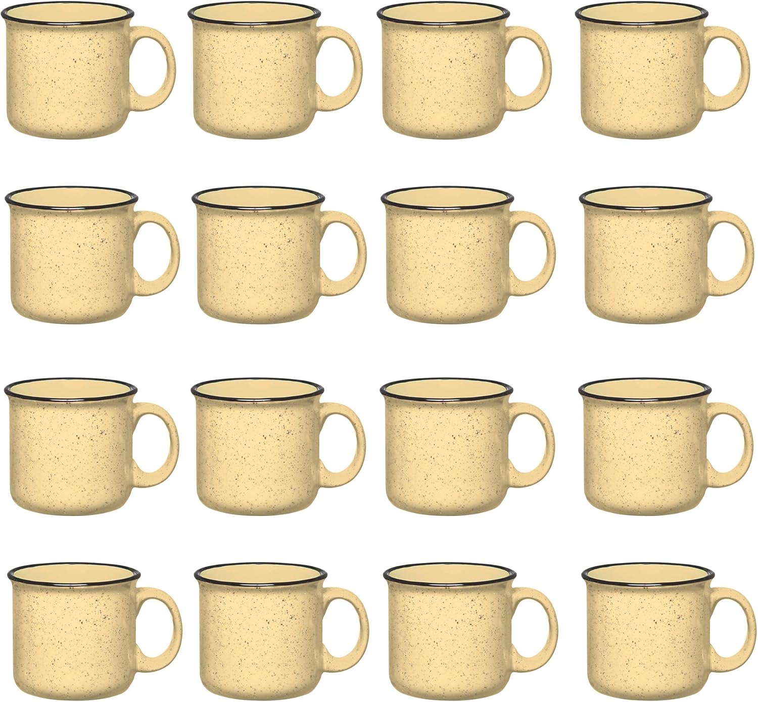 Set of 16 Ceramic Campfire Mugs – 15 Oz, Yellow – Coffee & Tea Cups for Home, Work, Travel, Camping