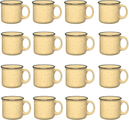 Set of 16 Ceramic Campfire Mugs – 15 Oz, Yellow – Coffee & Tea Cups for Home, Work, Travel, Camping