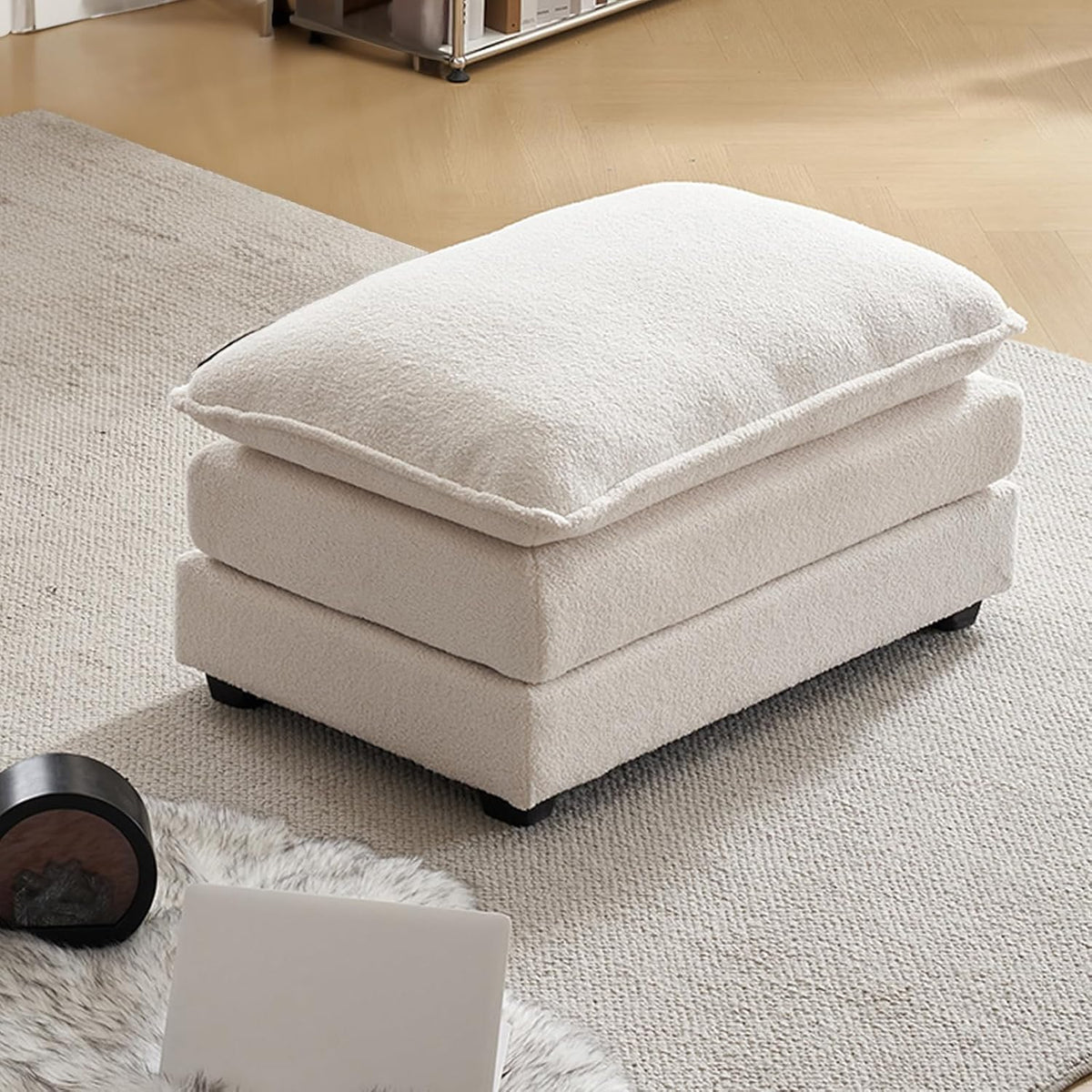 Karl home Modular Ottoman for Sectional Sofa, Teddy Fleece Comfy Upholstered Furniture for Living
