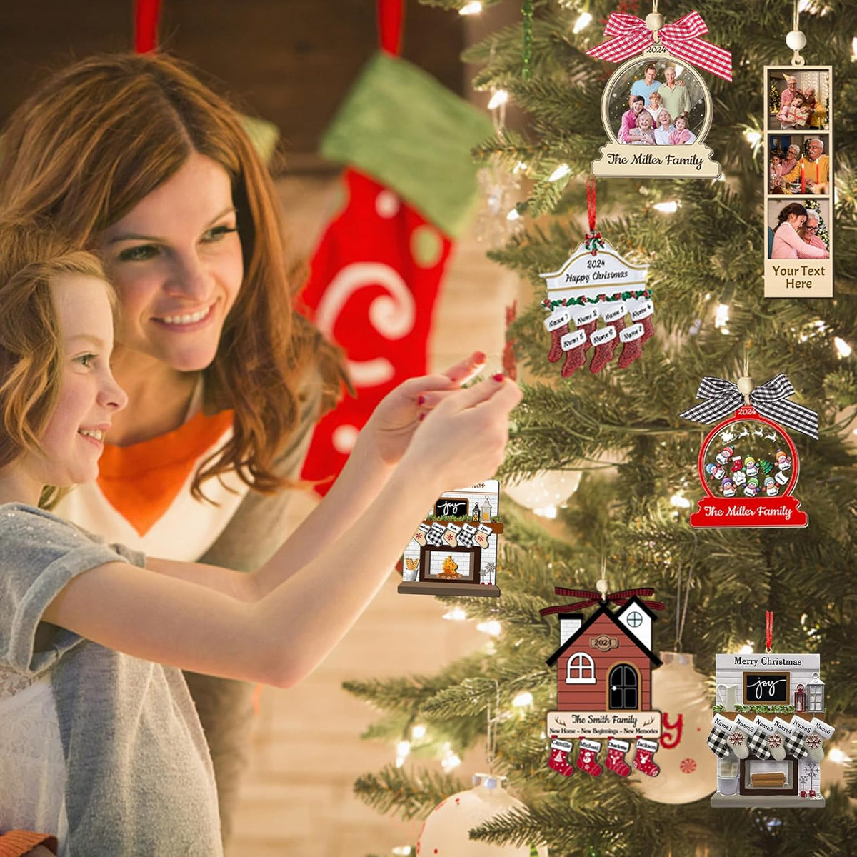 Personalized Christmas Ornaments with Names of 2/3/4/5/6/7/8 Custom Family Ornament Customized Xmas