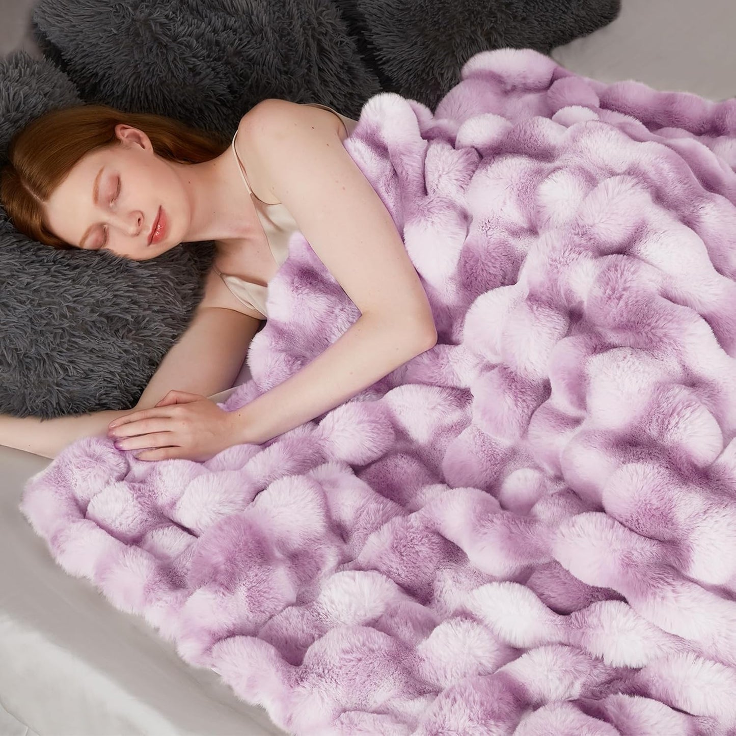 Touchat Luxury 1000GSM Faux Rabbit Fur Throw Blanket for Women, Super Heavy Warm Cozy Blankets for