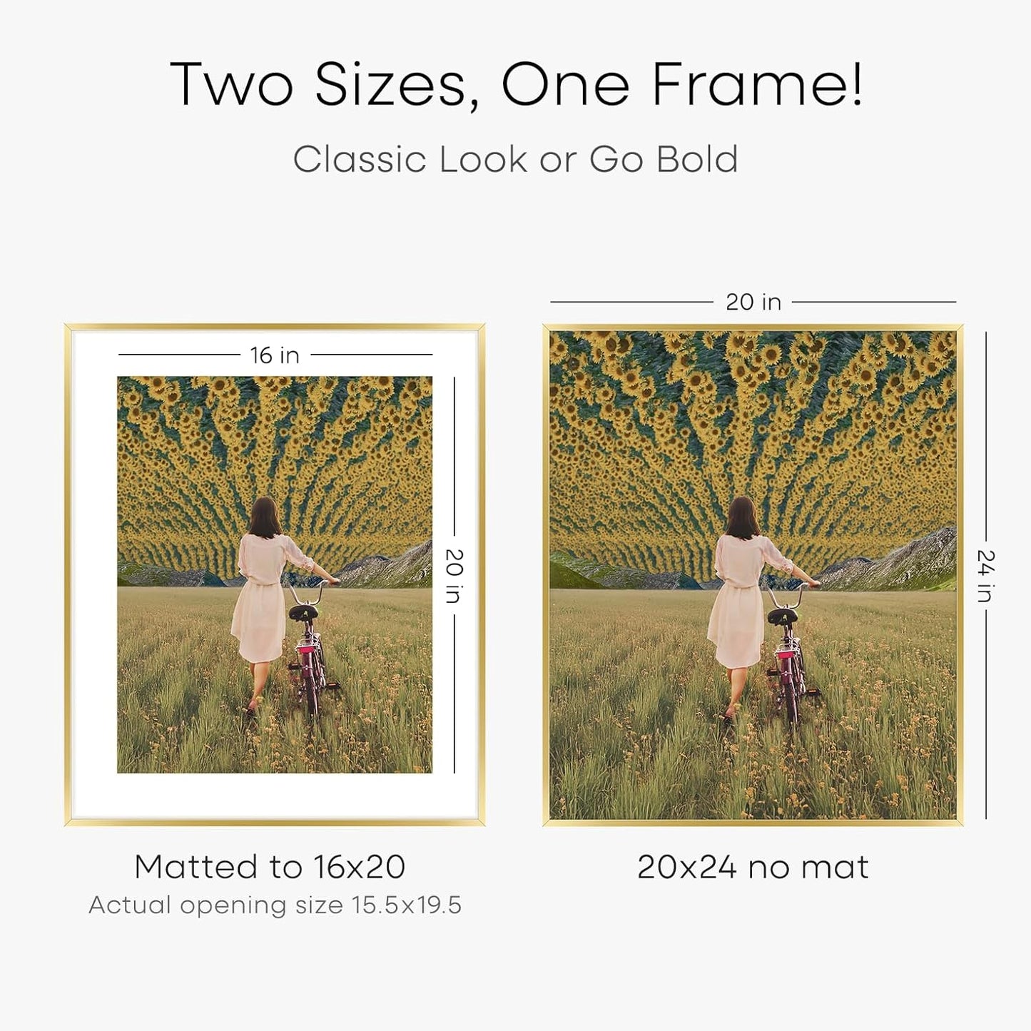 Homeforia 20x24 Picture Frame Gold, High End Metal 24x20 Frames for Wall, 20x24 Gold Frame Matted