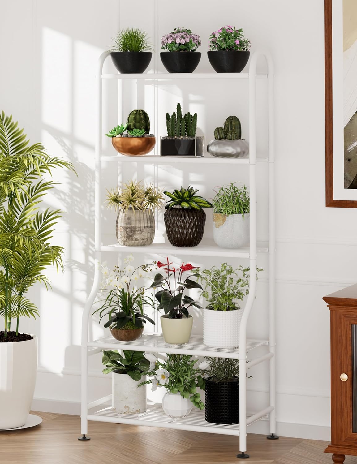 5-Tier Metal Plant Stand Indoor Outdoor, Waterproof Flower Stand for Multiple Pots, Heavy Duty