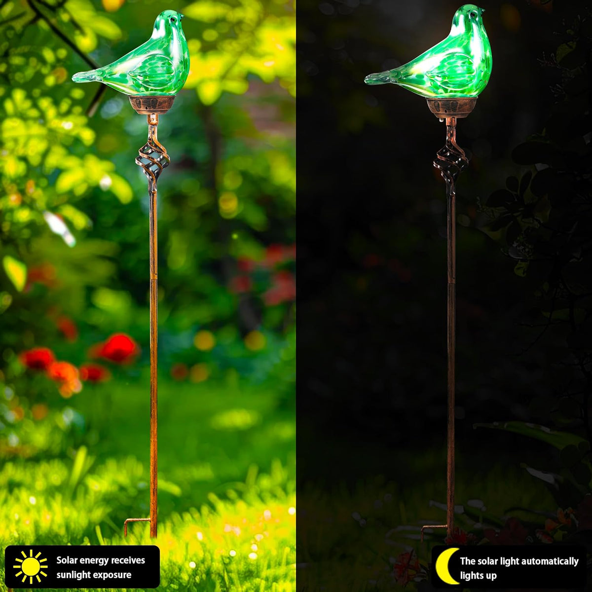 Decorative Solar Lights Outdoor Solar Bird Stake Lights Hand Blown Glass Decorative Garden Pathway