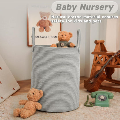 Large Woven Laundry Basket Hamper,60L Cotton Rope Storage Bin for Blankets,Toys and