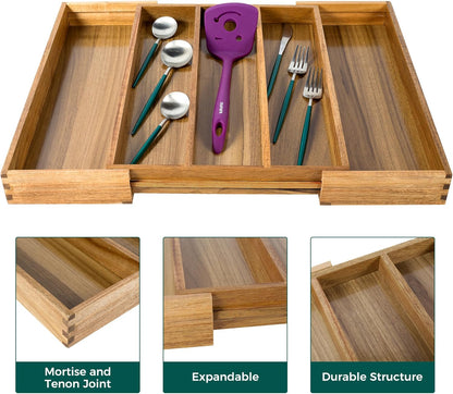 Utoplike Acacia Kitchen Drawer Organizer Expandable, Large Utensils and Cutlery Tray, Adjustable