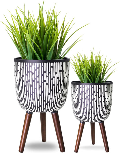 2 Set Plant Pot with Stand 10 & 12 inches, Mid-Century Large Planter with Legs for Indoor Plants
