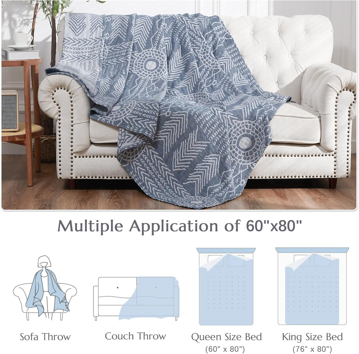 JINCHAN Boho 100% Cotton Muslin Blanket 3-Layer Twin Size Geometric Lightweight Reversible Soft
