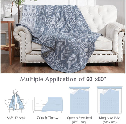 JINCHAN Boho 100% Cotton Muslin Blanket 3-Layer Twin Size Geometric Lightweight Reversible Soft