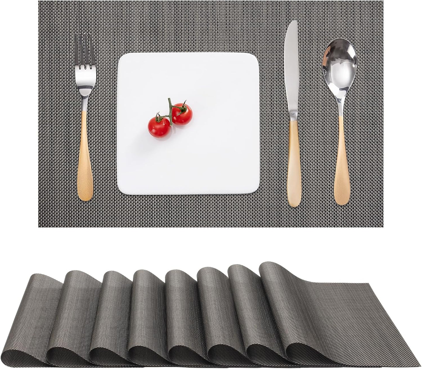 Myir JUN Placemats Set of 8, Vinyl Woven Placemats Place Mats Indoor Set of 8 Washable Table Mats