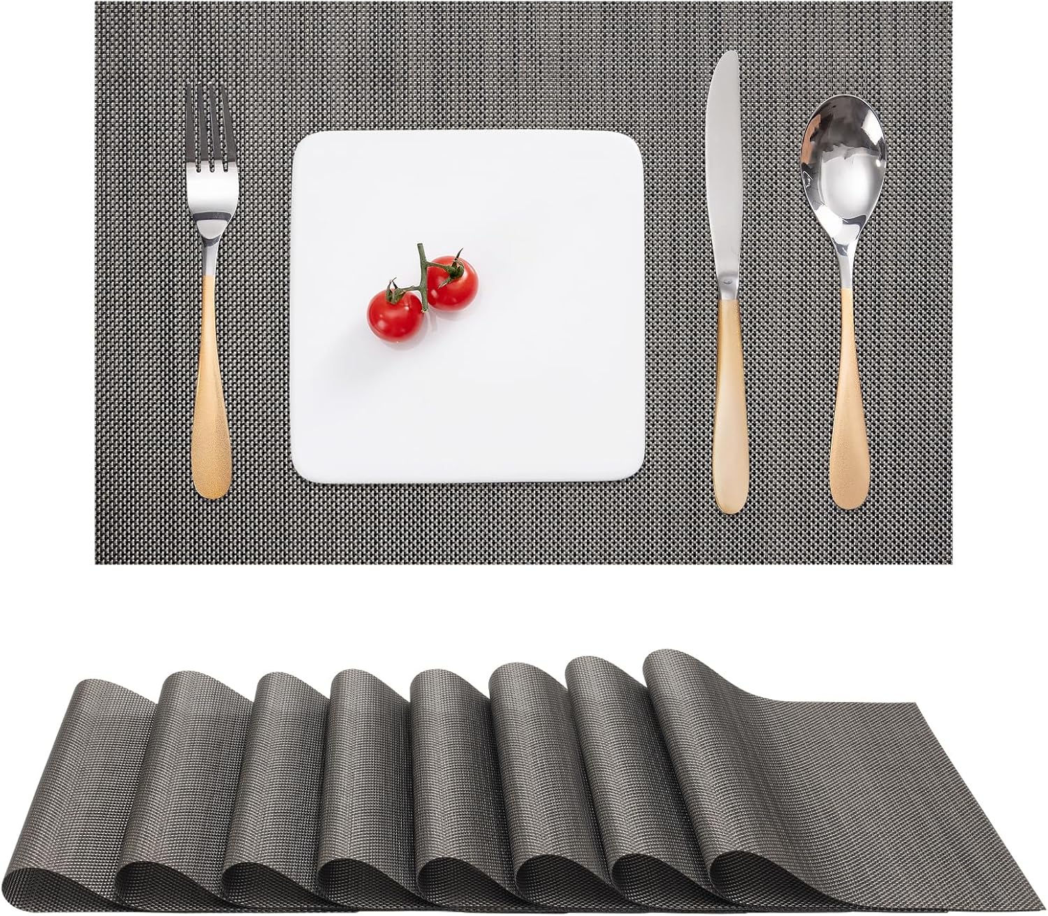 Myir JUN Placemats Set of 8, Vinyl Woven Placemats Place Mats Indoor Set of 8 Washable Table Mats