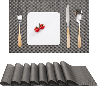 Myir JUN Placemats Set of 8, Vinyl Woven Placemats Place Mats Indoor Set of 8 Washable Table Mats