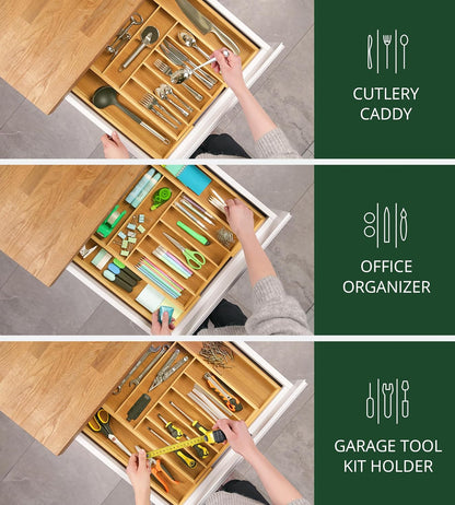 ROYAL CRAFT WOOD Luxury Bamboo Kitchen Drawer Organizer - Silverware Organizer, Utensil Holder &