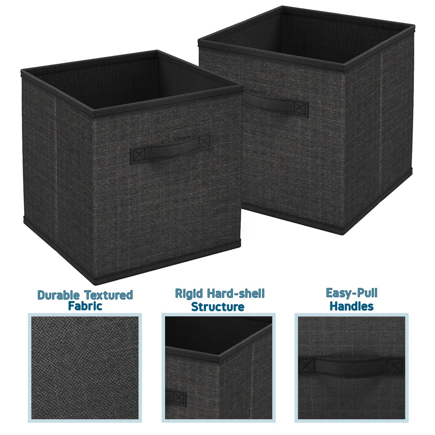 Nestl Foldable Fabric Storage Bins - 6 Cube Organizer with Handles, Black, 11-Inch for Bedroom