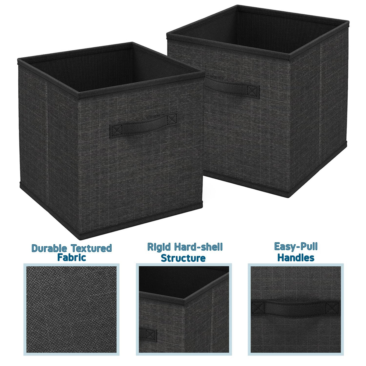 Nestl Foldable Fabric Storage Cubes - 6 Cube Organizer Bins, 11-Inch, Black, Ideal for Bedroom