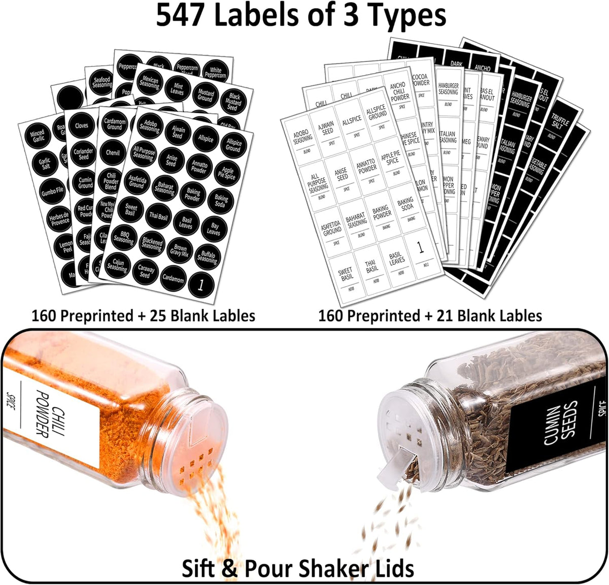 Churboro 24 Spice Jars with Labels & Bamboo Lids - 4 Oz Glass Containers with Shaker Lids, 547
