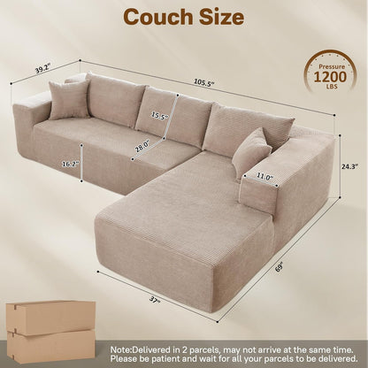 104" Cloud Sectional Couches for Living Room,L Shaped Boneless Couch in A Box,Sleeper Sofa with