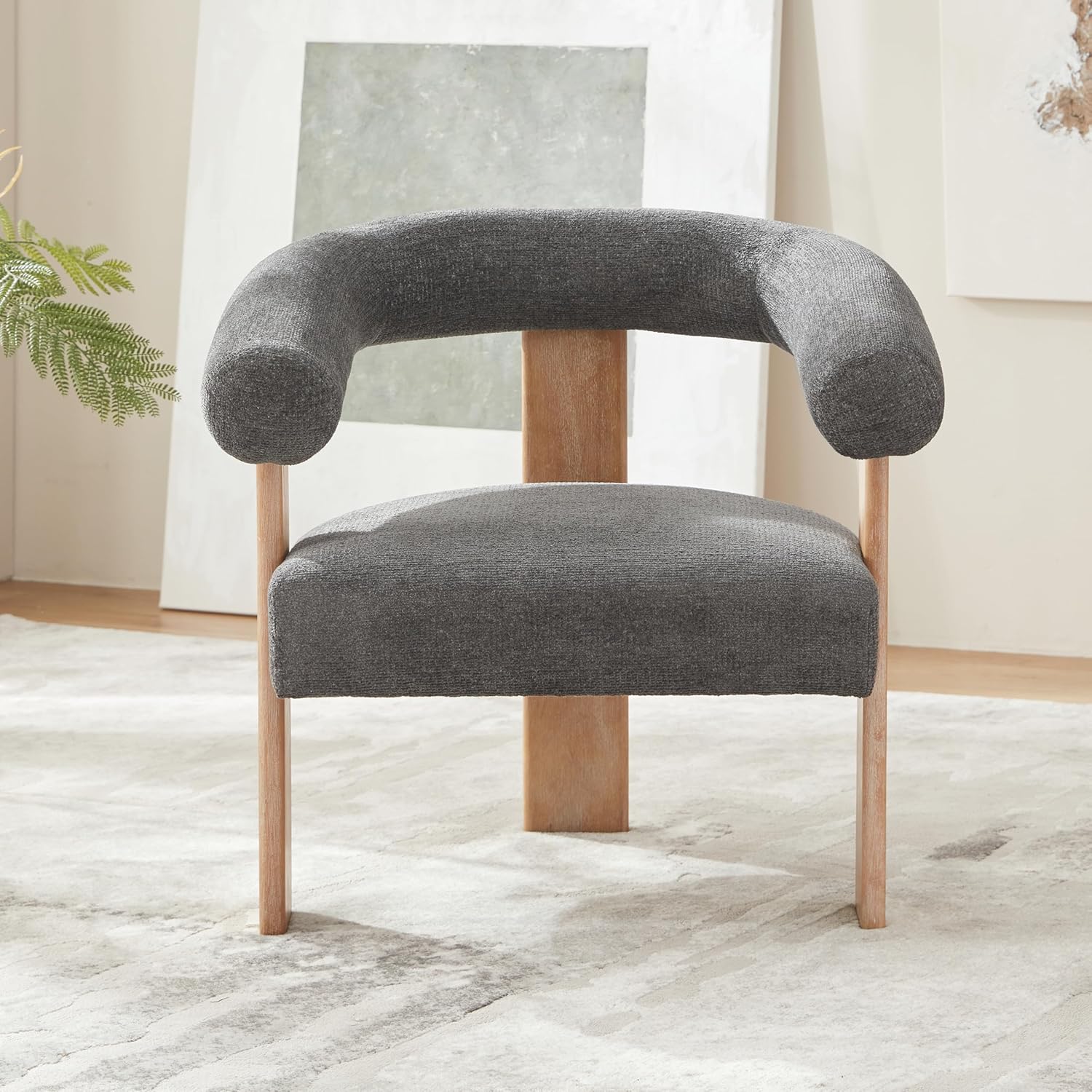 VKNOW Accent Chair Living Room Chair, Modern Upholstered Armchair with Solid Wood Legs, Comfy