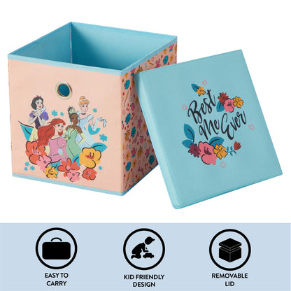 Idea Nuova Disney Princess Collapsible Fabric Storage Cube,10” Organizer Bin with Lid for Bedroom
