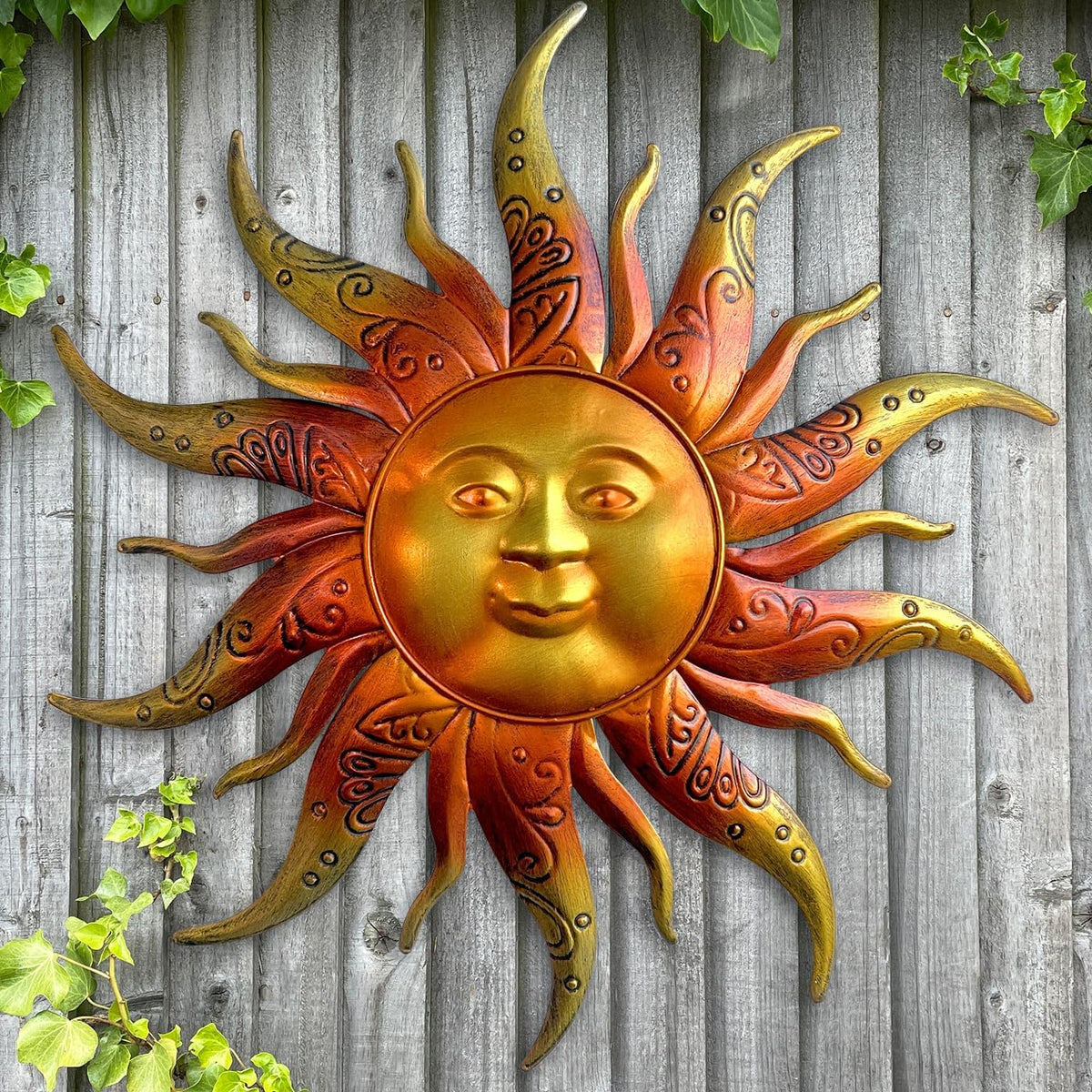 Metal Sun Wall Art Decor-17.3 inches Rustic Retro Metal Sun Hanging Decoration for Indoor