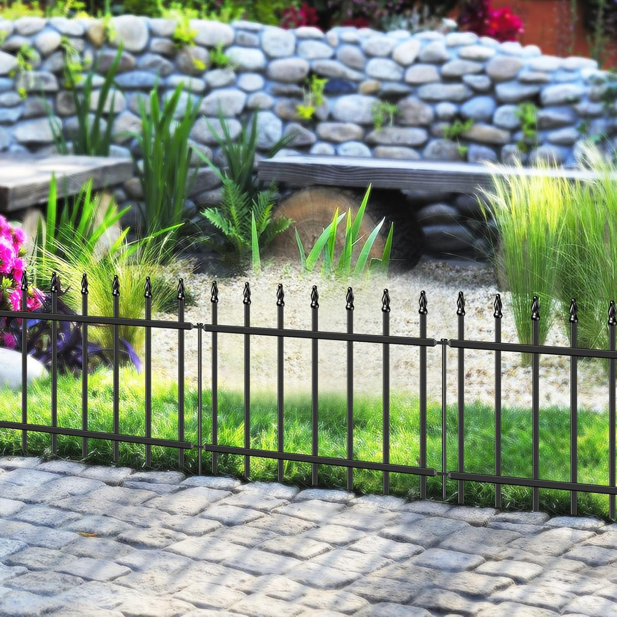 Decorative Metal Garden Fence 18 in H x 20 ft L, Small Border Fence Roman Column Deco, Garden