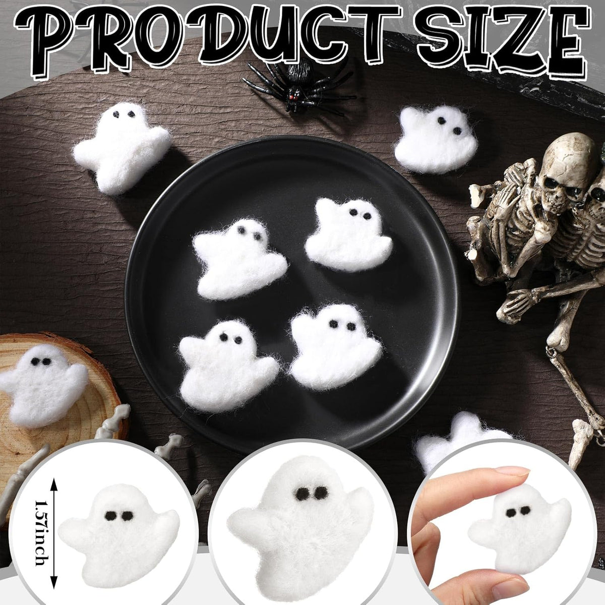 24 Pcs Halloween Felt Ghosts Wool Felted DIY Ornament Ghost for Halloween Party Decoration Home