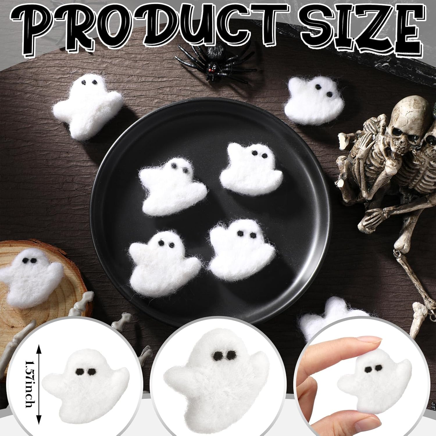 24 Pcs Halloween Felt Ghosts Wool Felted DIY Ornament Ghost for Halloween Party Decoration Home