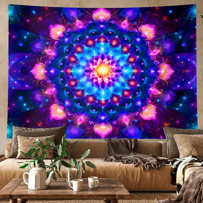 PSYHILAR Blacklight Mandala Tapestry for Bedroom, Psychedelic Black Light Posters for Adults and