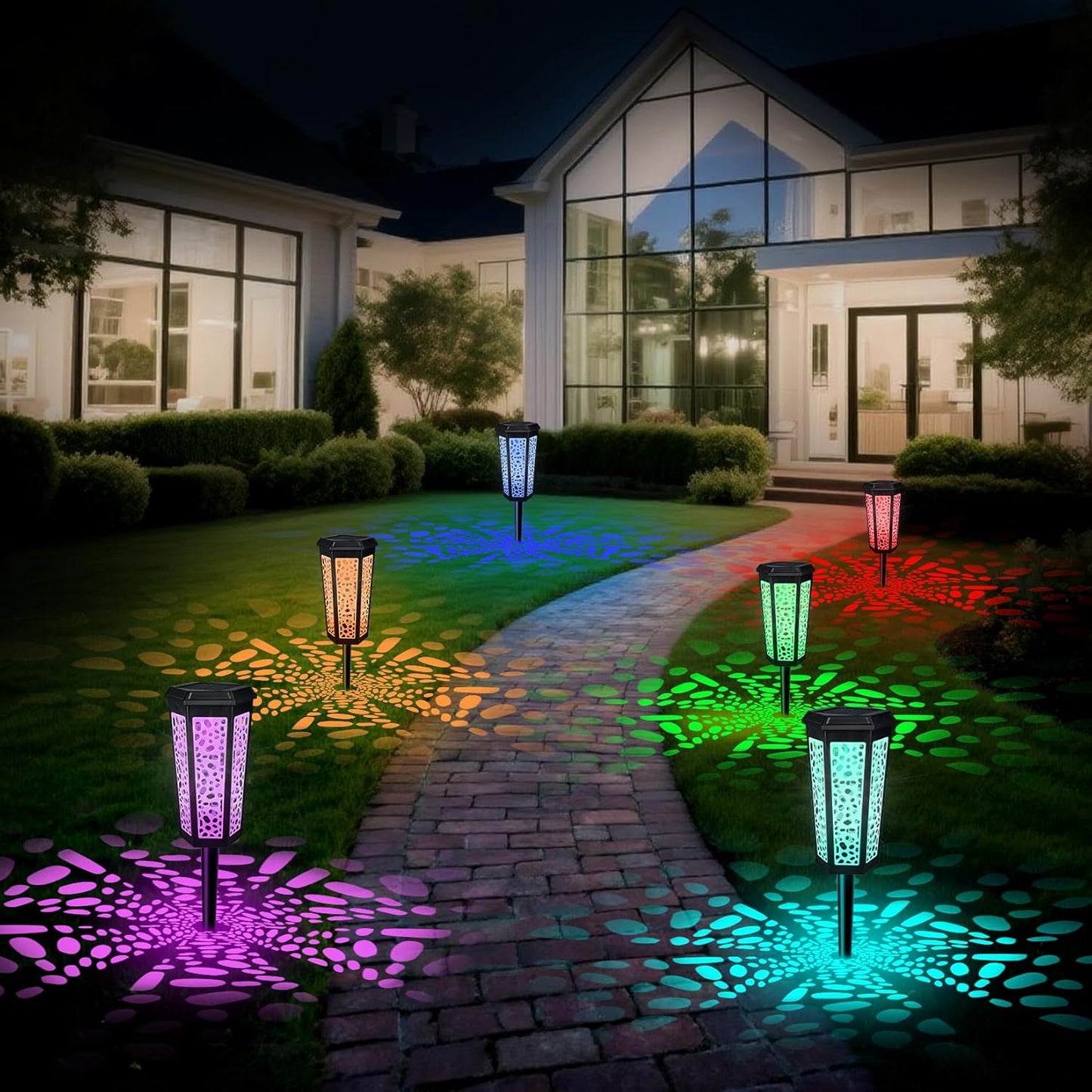 Solar Pathway Landscape Lights 4 Pack, RGB Color Changing+Warm White Outdoor Waterproof Solar Yard