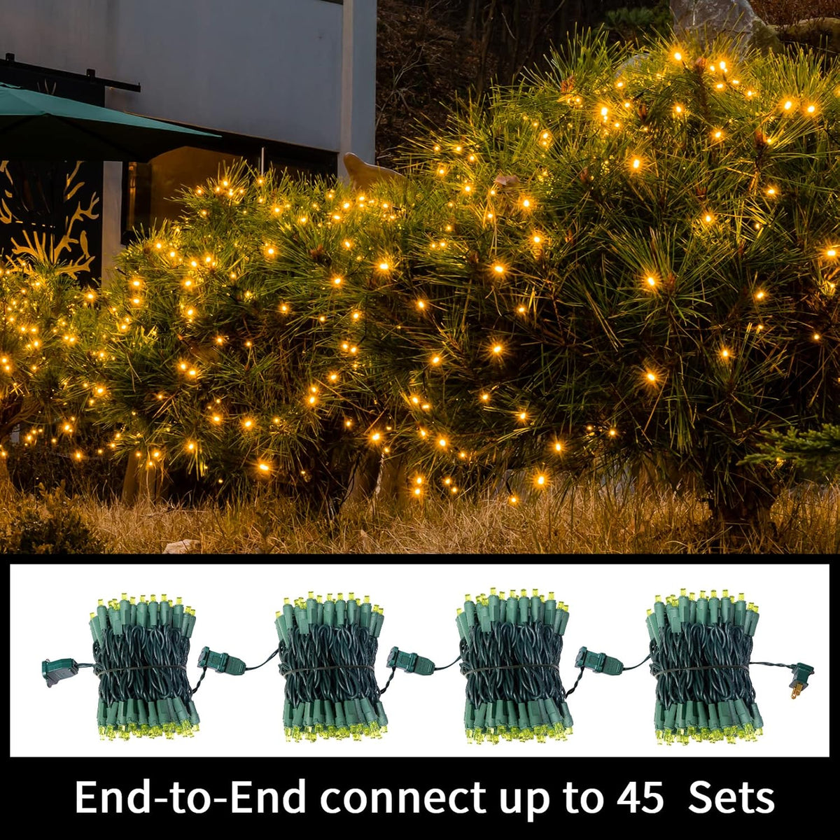 Yellow Wide Angle LED String Lights, 64.8 Ft 300 Count, Pack of 3 Strands 21.9 Ft 100 Lights UL