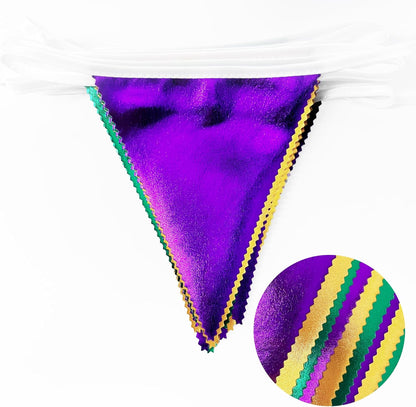 Mardi Gras Party Decorations Purple Green and Gold Metallic Fabric Triangle Pennant Banner Flag