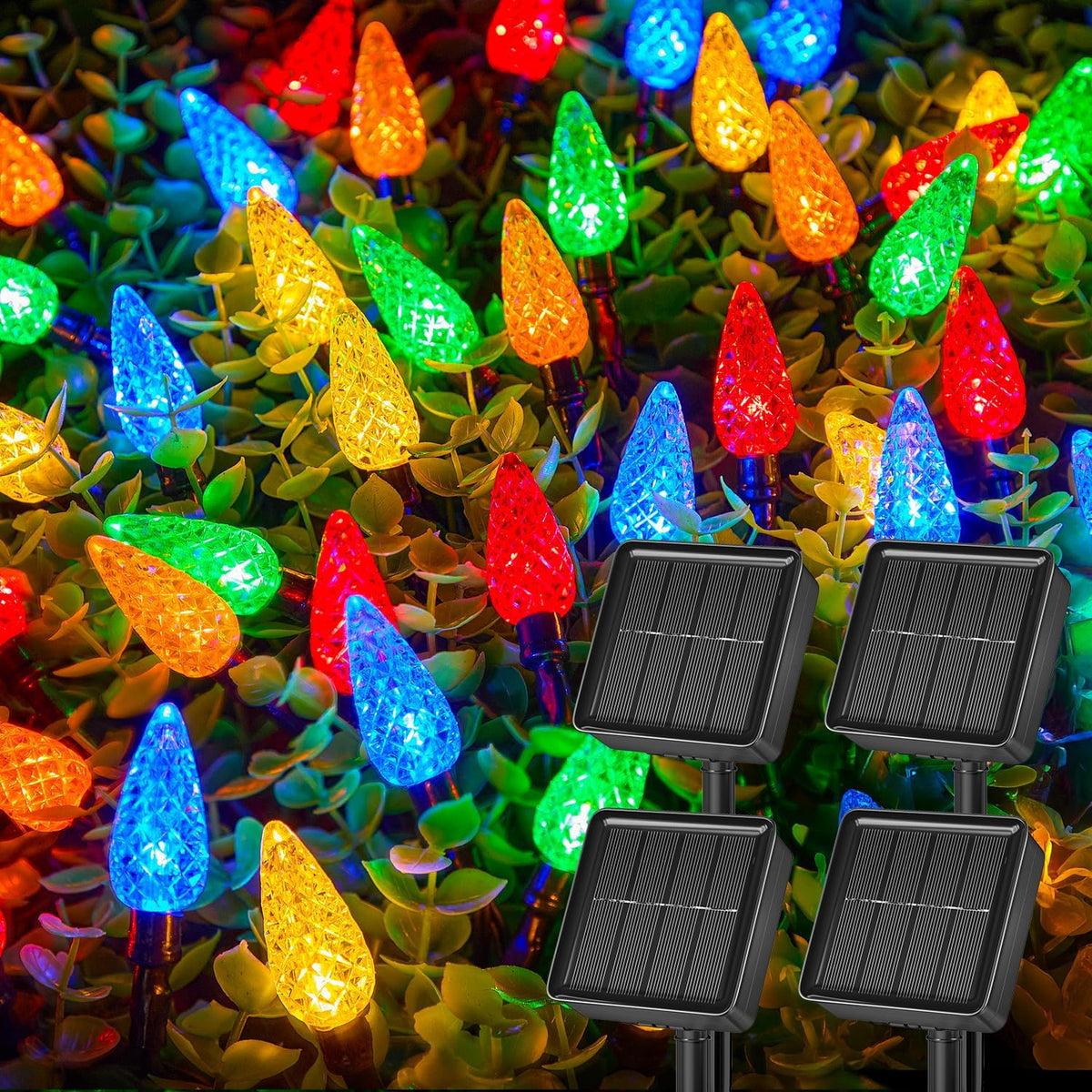 Brightown 4 Pack Solar Operated C6 Strawberry String Lights, 22.64ft 50 LEDs Multicolor LED