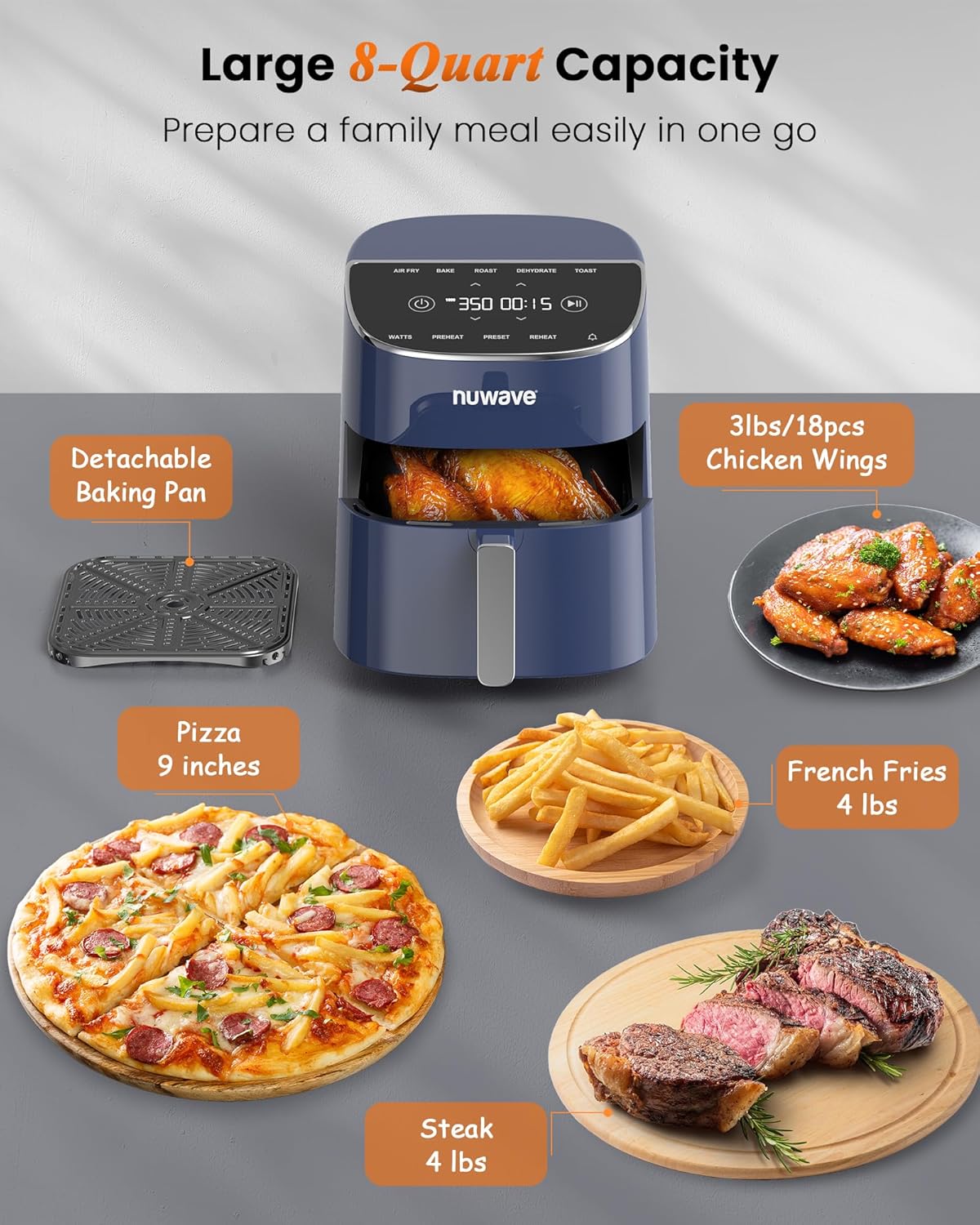 Nuwave Brio Plus Air Fryer 8 Qt, New & Improved, PFAS-FREE, 7 Digital One-Touch Cook Functions that